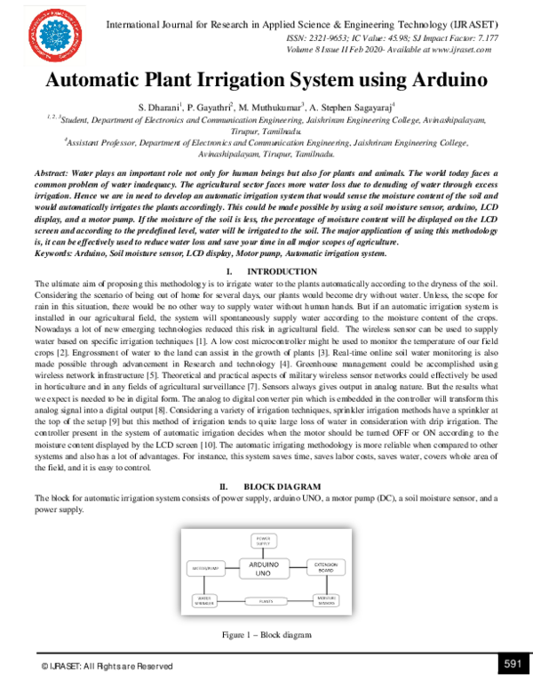 (PDF) Automatic Plant Irrigation System using Arduino