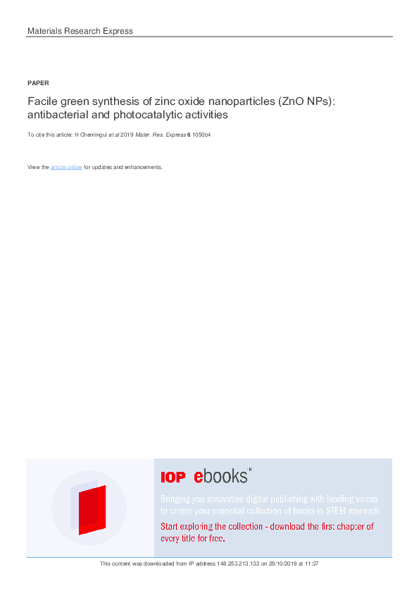 (PDF) Facile green synthesis of zinc oxide nanoparticles (ZnO NPs ...