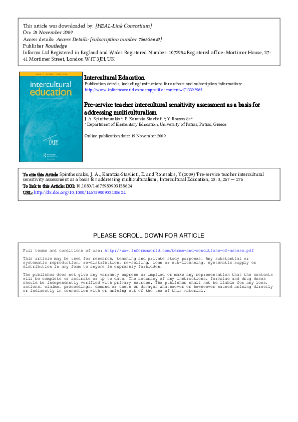 (PDF) Intercultural Education Pre-service teacher intercultural ...