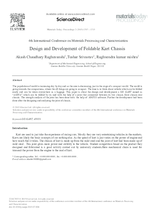 (PDF) ScienceDirect Design and Development of Foldable Kart Chassis