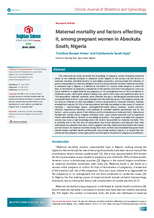 (PDF) Maternal mortality and factors affecting it, among pregnant women ...