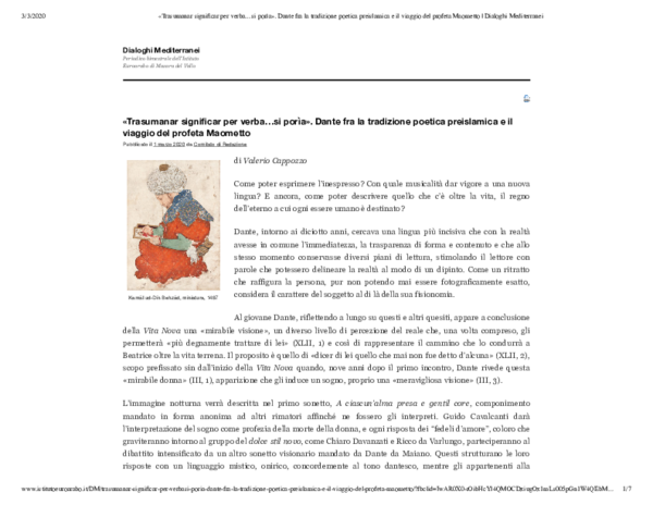 (PDF) Valerio Cappozzo, «Trasumanar significar per verba…si porìa
