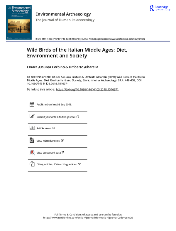 Wild birds of the Italian Middle Ages: diet, environment and society