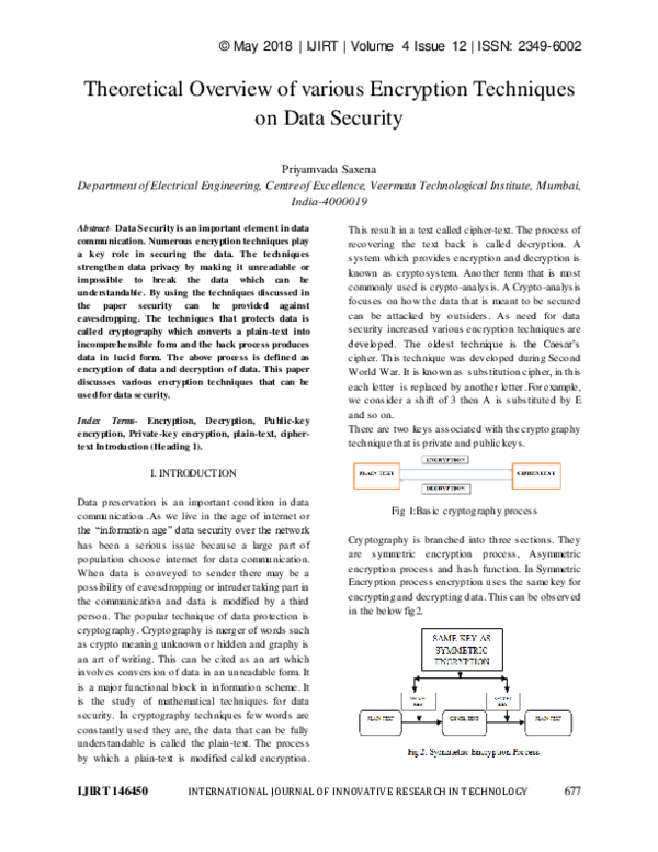 (PDF) Theoretical Overview of various Encryption Techniques on Data ...