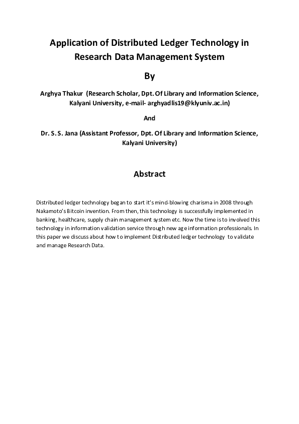 (DOC) Application of Distributed Ledger Technology in Research Data