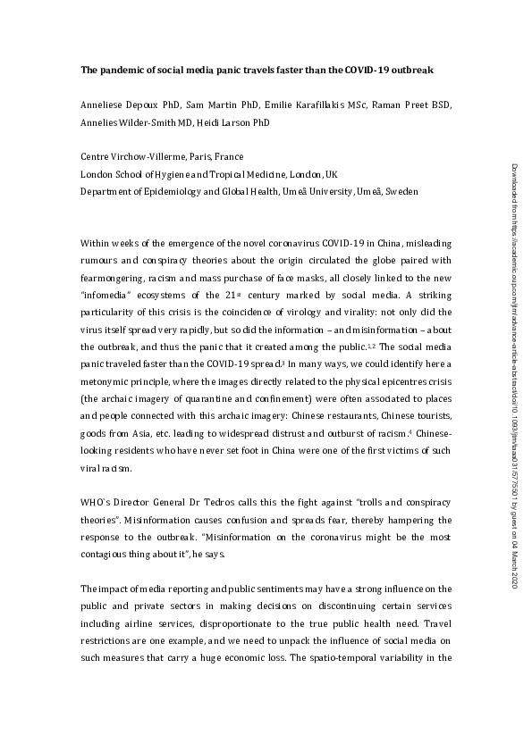 (PDF) The pandemic of social media panic travels faster than the COVID ...