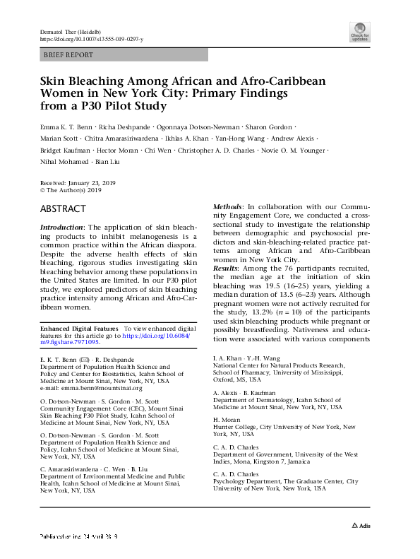 (PDF) Skin Bleaching Among African and AfroCaribbean Women in New York