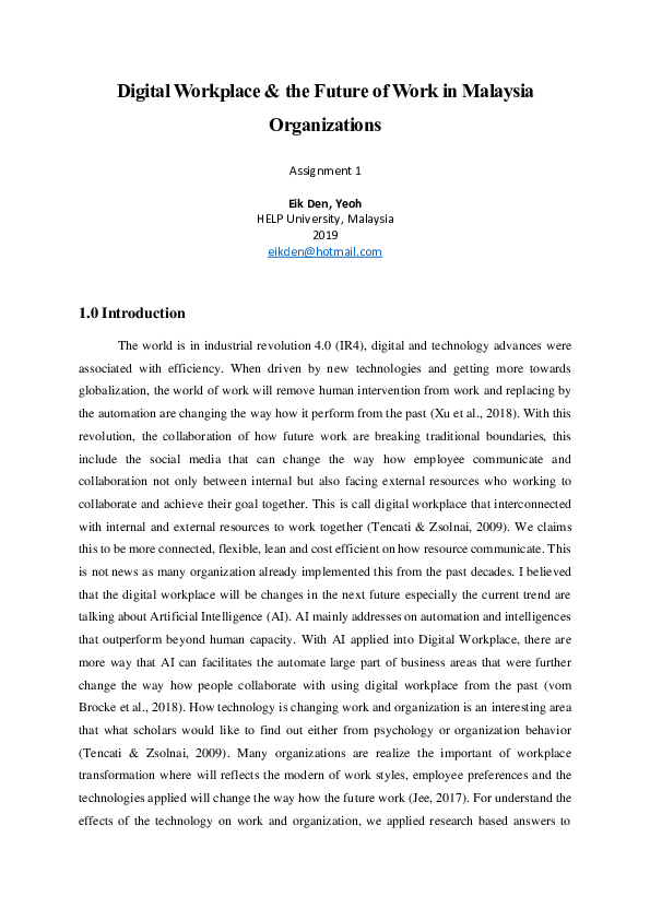 (PDF) Digital Workplace & the Future of Work in Malaysia Organizations