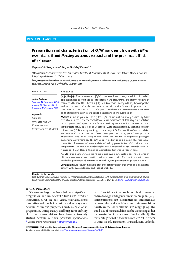 PDF Preparation And Characterization Of O W Nanoemulsion With Mint