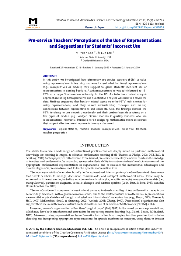 (PDF) Pre-service Teachers' Perceptions of the Use of Representations ...