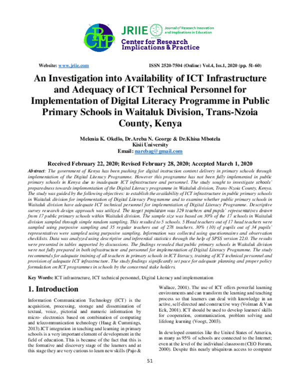 (PDF) An Investigation into Availability of ICT Infrastructure and ...