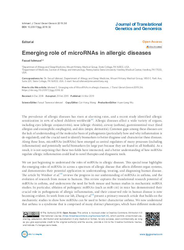 (PDF) Emerging role of microRNAs in allergic diseases