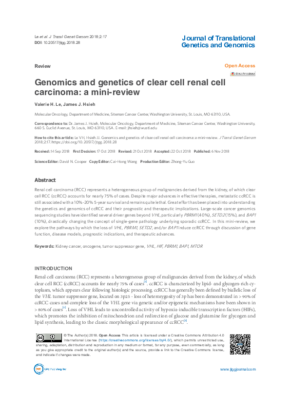 Curated visual reference: Genetic Predisposition To Renal Cell Carcinoma Reference: Pdf Genomics And Genetics Of Clear Cell Renal Cell Carcinoma