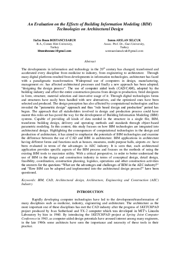 (PDF) An Evaluation on the Effects of Building Information Modeling ...