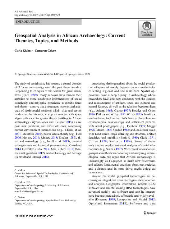 (PDF) Geospatial Analysis in African Archaeology: Current Theories ...