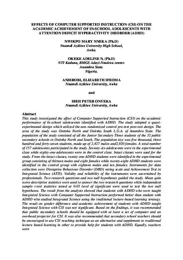 (DOC) EFFECTS OF COMPUTER SUPPORTED INSTRUCTION ON THE ACADEMIC ...