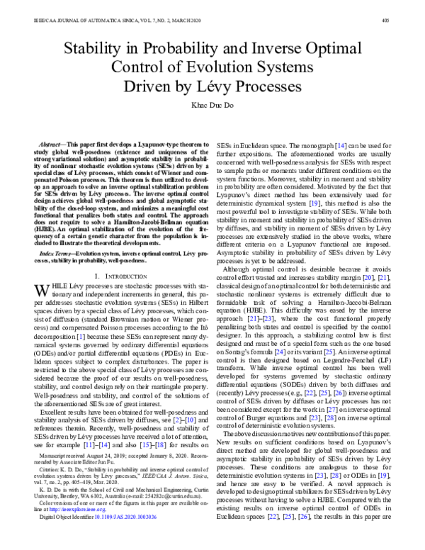 (PDF) Stability in Probability and Inverse Optimal Control of Evolution ...