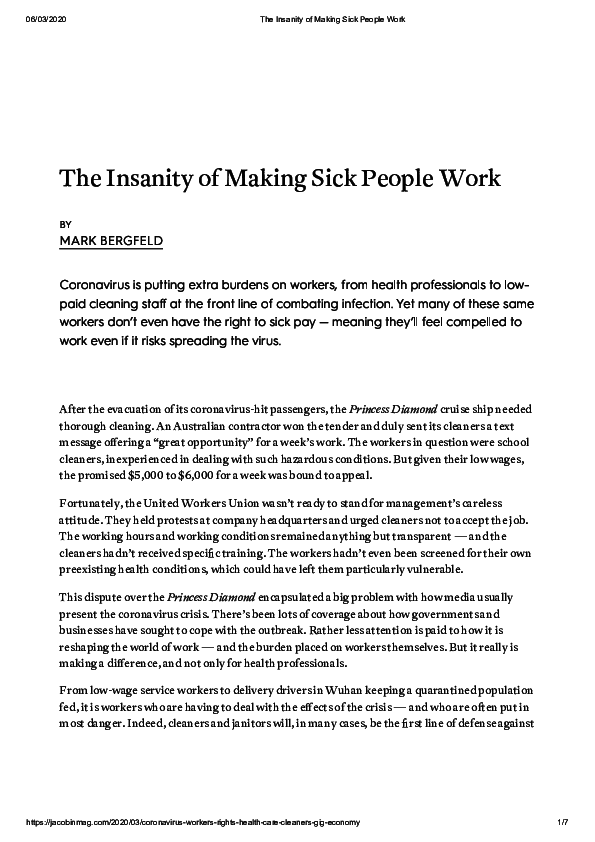 (PDF) The Insanity of Making Sick People Work Mark Bergfeld
