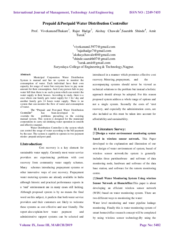 (PDF) Prepaid &Postpaid Water Distribution Controller Vivekanand