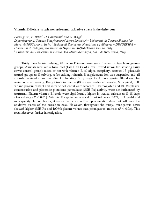 (PDF) Vitamin E dietary supplementation and oxidative stress in the ...