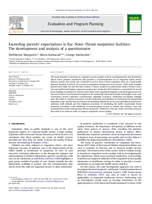 (PDF) Exceeding parents’ expectations in Εar-Νose-Τhroat outpatient ...