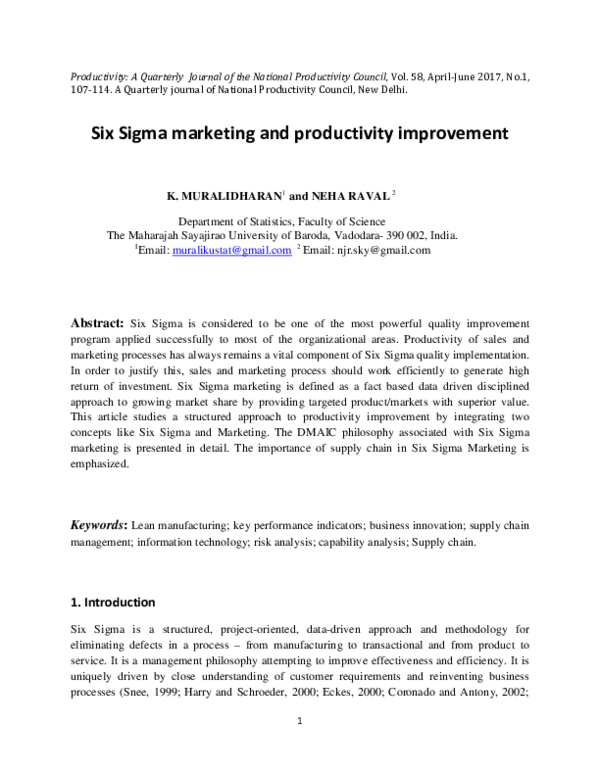 (PDF) Six Sigma marketing and productivity improvement