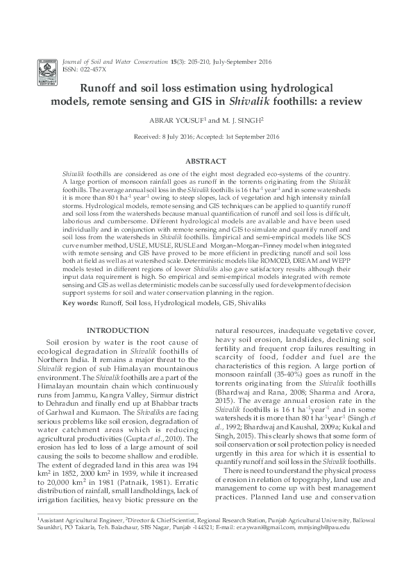 (PDF) Runoff and soil loss estimation using hydrological models, remote ...