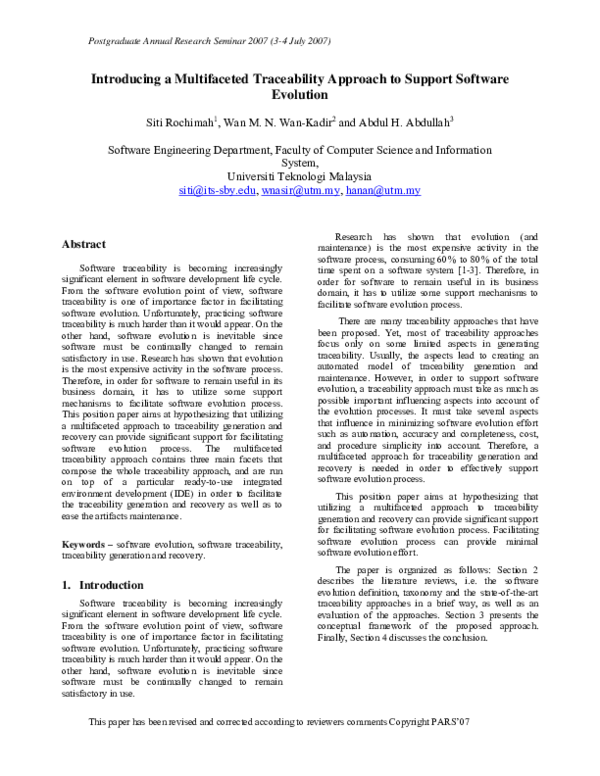 (PDF) Introducing a multifaceted traceability approach to support ...