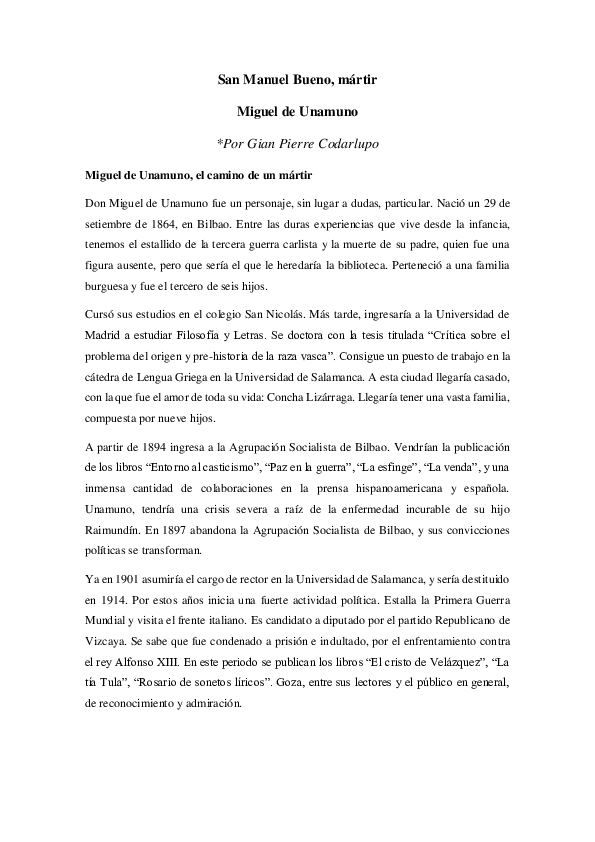(PDF) San Manuel Bueno, mártir, tiranía y libertad Gian Pierre