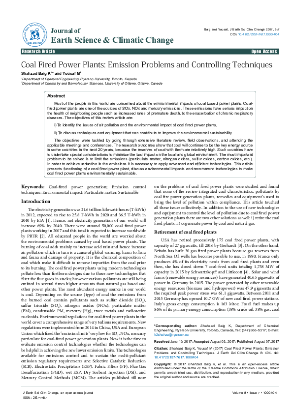 emission control technologies for coal fired power plants