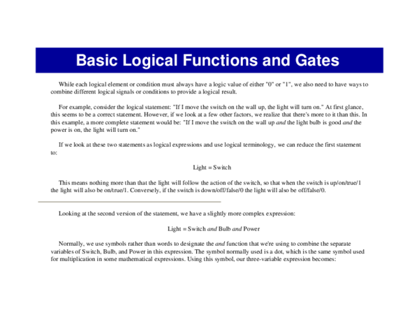 (PDF) Basic Logical Functions and Gates