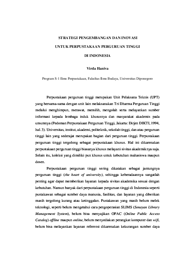 Perguruan tinggi sebagai wadah untuk pengembangan keterampilan dan inovasi