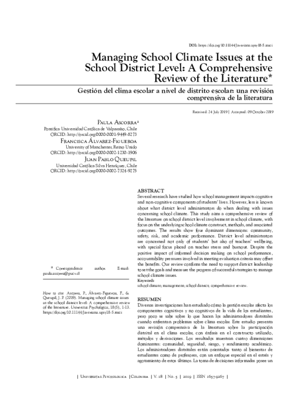 (PDF) Managing School Climate Issues at the School District Level: A ...