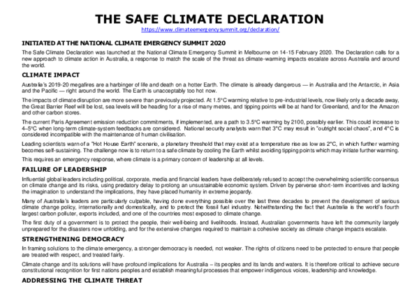 (PDF) The Safe Climate Declaration Revisioned - Our Master Code - Take ...