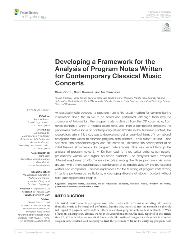 (PDF) Developing a Framework for the Analysis of Program Notes Written ...