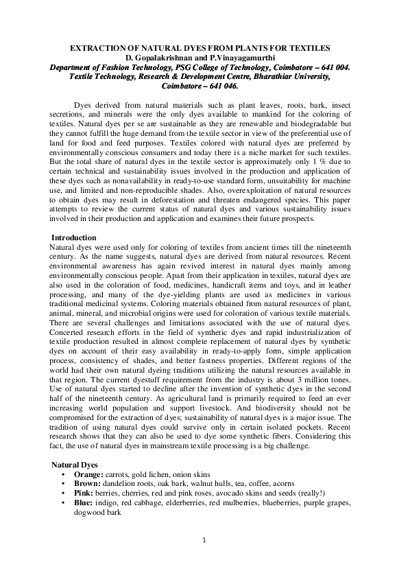 (PDF) EXTRACTION OF NATURAL DYES FROM PLANTS FOR TEXTILES