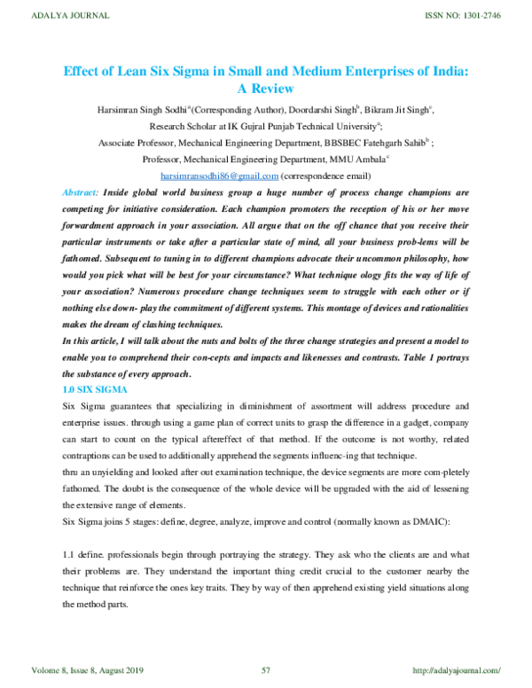 (PDF) Effect of Lean Six Sigma in Small and Medium Enterprises of India ...