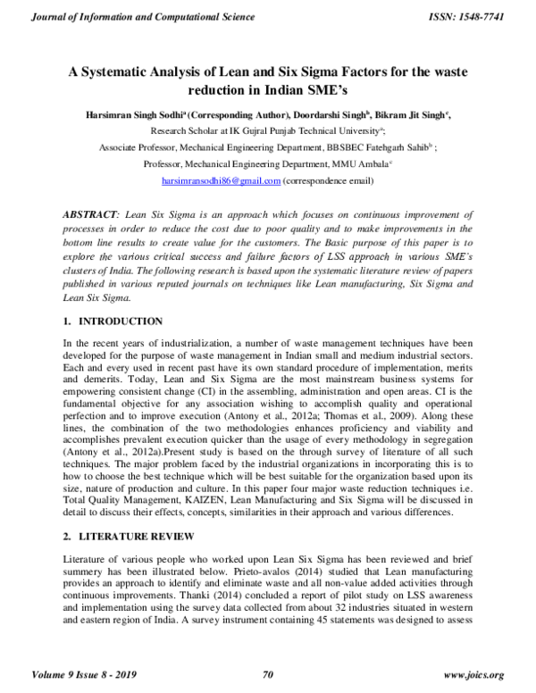 (PDF) A Systematic Analysis of Lean and Six Sigma Factors for the waste ...