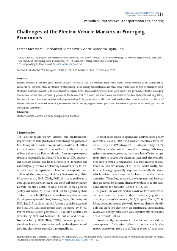 (PDF) Challenges of the Electric Vehicle Markets in Emerging Economies