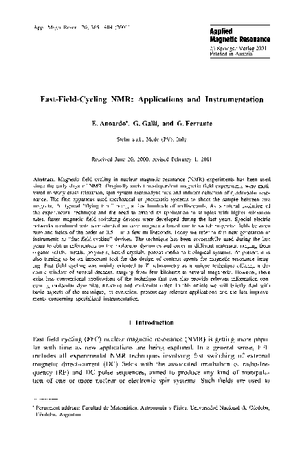 (PDF) Fast-field-cycling NMR: Applications and instrumentation
