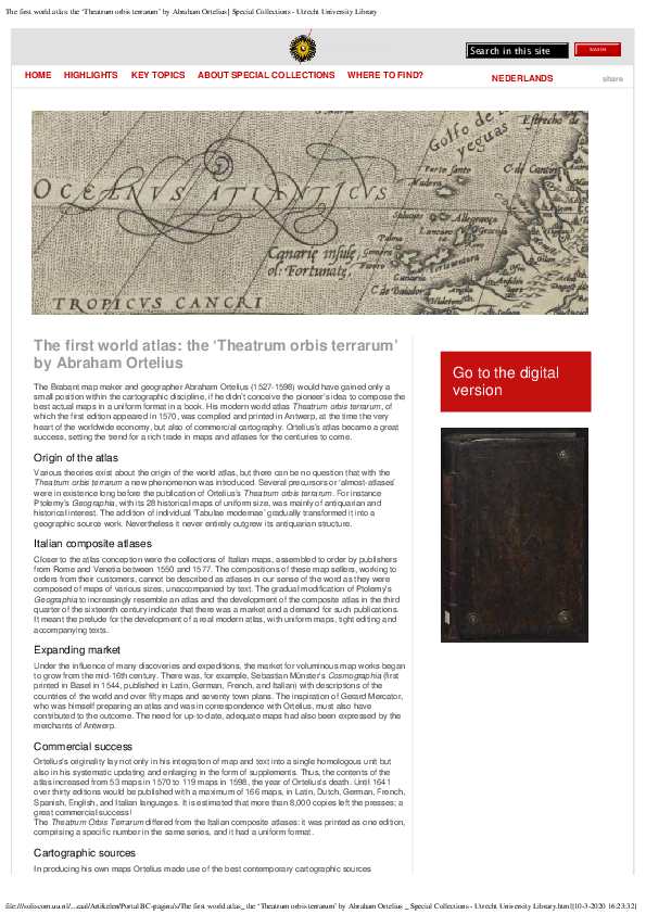 (PDF) The first world atlas: the ‘Theatrum orbis terrarum’ by Abraham ...
