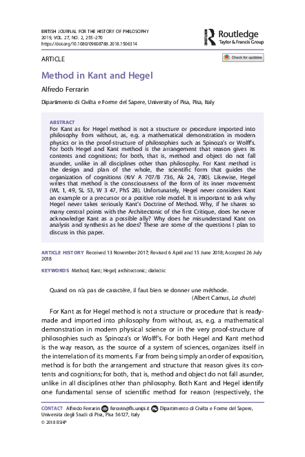 (PDF) 2019 Method in Kant and Hegel