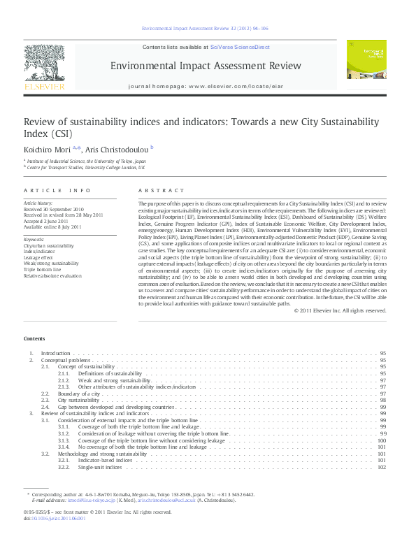 (PDF) Review of sustainability indices and indicators: Towards a new ...