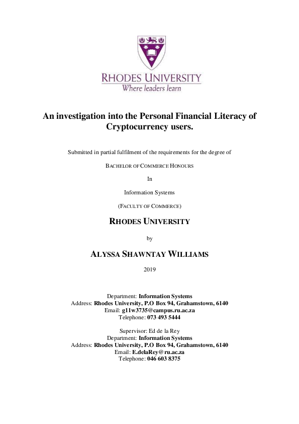 First page of “An Investigation into the Personal Financial Literacy of Cryptocurrency Users.”