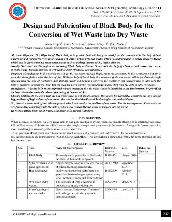 (PDF) Design and Fabrication of Black Body for the Conversion of Wet