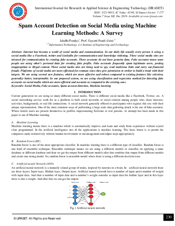 (PDF) Spam Account Detection on Social Media using Machine Learning ...