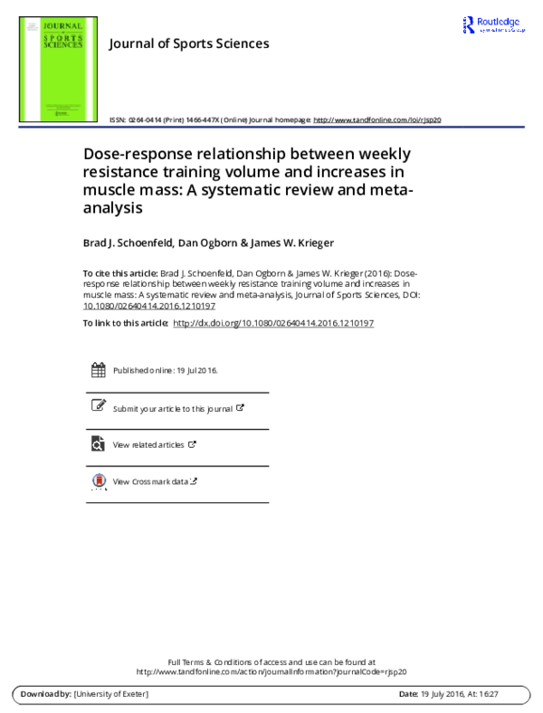Pdf Dose Response Relationship Between Weekly Resistance Training