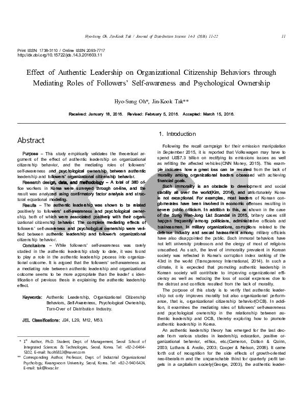 (PDF) Effect of Authentic Leadership on Organizational Citizenship ...