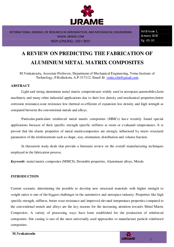 (PDF) A REVIEW ON PREDICTING THE FABRICATION OF ALUMINIUM METAL MATRIX COMPOSITES IJRAME