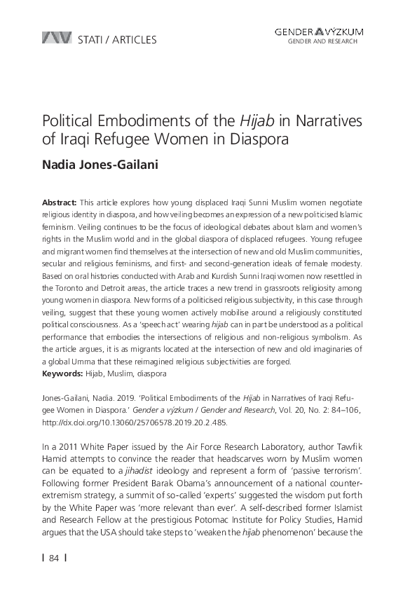 (PDF) Political Embodiments of the Hijab in Narratives of Iraqi Refugee ...